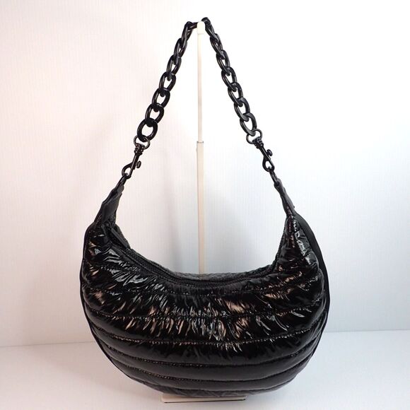 BCBGeneration Handbag Purse Shoulder Bag Shiny Black Puffer Hobo - Picture 1 of 16